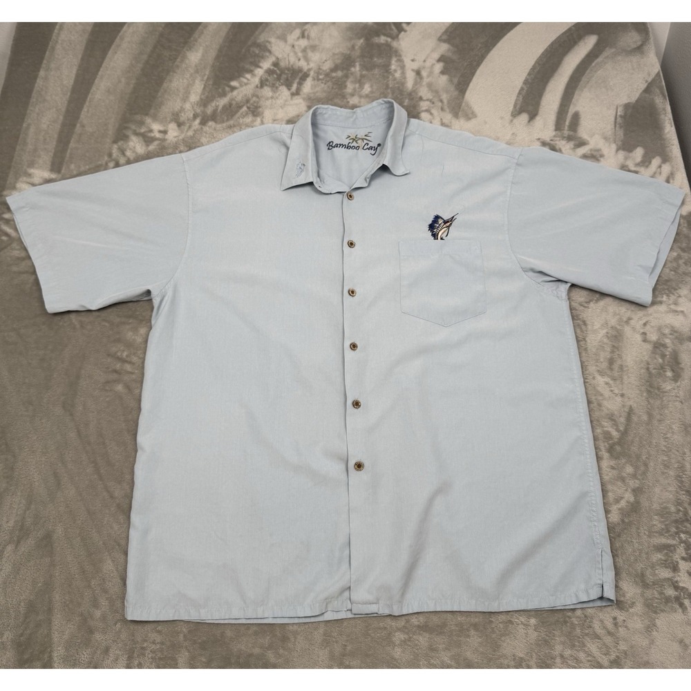 Bamboo Cay Silk Shirt Mens XXL 2XL Embroidered Fishing Button Hawaiian Swordfish